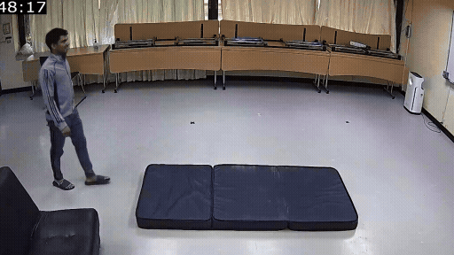 A participant falling, across multiple camera views